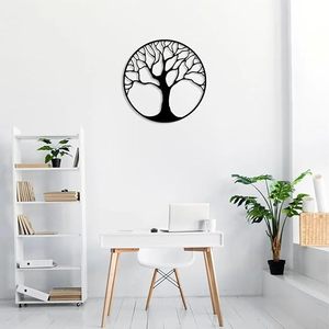 Arte de Pared de Metal con Diseño de Árbol de la Vida, Decoración de Pared Redonda Negra Moderna para Sala de Estar, Dormitorio u Oficina - Product Image 2
