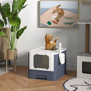 White Large <b>Cat</b> Litter <b>Box</b> with Lid Scoop Front Entry Top Exit Access <b>Cat</b> Accessories - Product Image 2