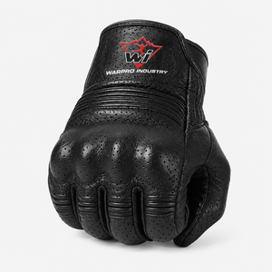 Guantes de Ciclismo de Cuero Negro Premium para Hombre, Protección Completa de Nudillos, Transpirables, Perforados, con Estampado de Motociclista - Product Image 2