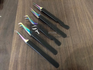 Matte Black <b>Rainbow</b> Powder Coated Japanese Stainless Steel Lash Tweezers <b>Top</b> Quality Custom Eyelash Extension Tweezers - Product Image 4