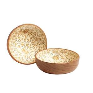 Handmade Islamic Style Wooden Enamel Printed Bowl for Ramadan Iftar <b>Dessert</b> Supplies - Product Image 6
