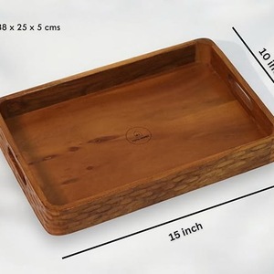 Bandeja de Servir de Madera de Acacia Sólida de Primera Calidad - Plato Rectangular de Madera Hecho a Mano para Mesa de Centro, Otomana y Servicio de Té - Product Image 3