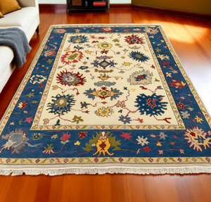 Alfombra Anudada a Mano, Lavable, Antideslizante, Ecológica, Resistente a las Manchas, Apta para Mascotas, Color Sólido, Base Azul, Rectangular, de Lana - Product Image 4