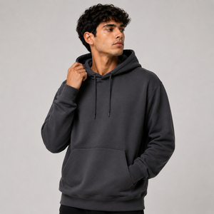 Sweat-shirt à capuche unisexe gris foncé 2026, coupe classique, 100 % coton molletonné, écologique, décontracté, pour l'hiver, avec poches, tissé uni - Product Image 4