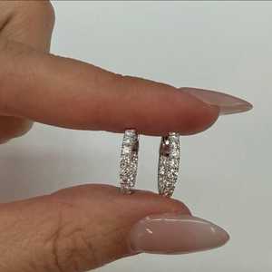 14K <b>Solid</b> Gold Inside Out Huggie Hoop Earrings Round Cut Lab Grown Diamond Chunky Pave Micro Set Wide Earring Pair Wholesale - Product Image 6