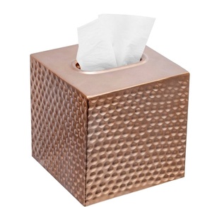 Porte-boîte à mouchoirs en cuivre martelé de haute qualité, distributeur de serviettes en métal moderne pour hôtel, restaurant, décoration intérieure et usage au bureau - Product Image 1