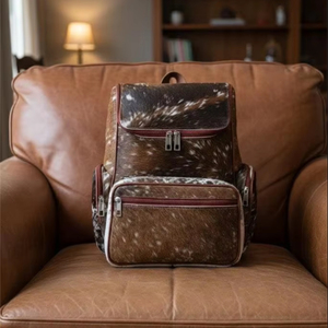 100% Genuine <b>Leather</b> Hair-on-Hide <b>Backpack</b> <b>Real</b> Cowhide Fur Rucksack Western Style Bag Wholesale LHBP-0223 - Product Image 1