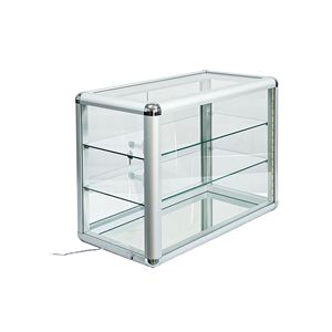 Vetrina Espositiva Standard con Telaio in Alluminio, Porta Scorrevole in Vetro con Serratura e Piano in Vetro Temperato per Esposizione e Collezioni di Porcellana - Product Image 6