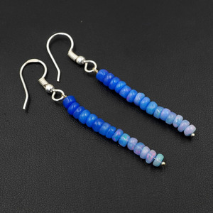 Boucles d'oreilles en opale d'Éthiopie naturelle bleue multicolore, argent 925, pierres précieuses arc-en-ciel - Product Image 4