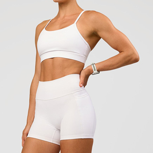 Soutien-gorge de sport blanc pour femme, couleur unie, maintien élevé, pour entraînement, yoga, fitness, coupe ajustée, séchage rapide - Product Image 6