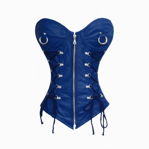 Corset en cuir PU pour femme avec fermeture éclair et design à lacets, corsage sculptant ferme, rose - Product Image 4