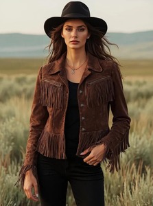 เสื้อแจ็คเก็ตสไตล์คาวเกิร์ลโรดีโอสีน้ำตาลขอบรุ่ย - Product Image 1