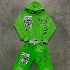 Conjuntos de Sudadera con Capucha y Pantalones de Chándal Personalizados de Algodón Grueso de Invierno, Unisex, de Corte Regular, Color Liso, Casuales, Ecológicos, con Estampado Puff y Efecto Ácido - Product Image 2