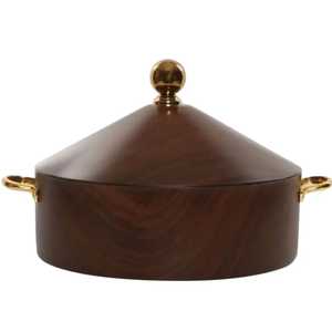 Casserole isotherme hexagonale à motif bois avec couvercle conique nervuré argenté et intérieur en acier inoxydable pour buffet - Product Image 1