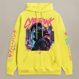 Sweat à capuche rouge Cyberpunk pour homme, coupe oversize, imprimé sur le devant, style streetwear, poche, impression numérique, tissu tricoté - Product Image 1
