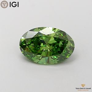 เพชรสีเขียวแฟนซีสดใส ความใส VS2 ผลิตในห้องปฏิบัติการด้วยเทคนิค CVD พร้อมใบรับรอง IGI น้ำหนัก 1.00 กะรัต ทรงรูปไข่ สำหรับจี้หรือชิ้นงานศิลปะ - Product Image 1