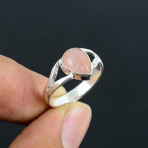 Handmade Rose Quartz <b>Ring</b> 925 Sterling <b>Silver</b> Pear Cabochon Gemstone <b>Ring</b> Elegant Jewelry Gift For Women - Product Image 1