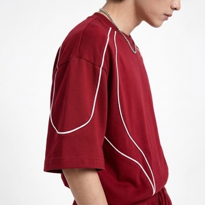 Conjunto de Camiseta Oversize Personalizada y Pantalones Anchos para Hombre, Estilo Urbano Holgado de Dos Piezas con Cuello Redondo, Ropa de Verano Personalizada - Product Image 4