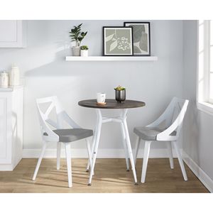 Clara-Charlotte 3 pezzi Vintage in metallo bianco Dinette Set Espresso in legno di bambù stampato da tavolo Set da sala da pranzo in tessuto grigio chiaro - Product Image 5