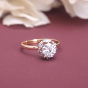 Bague de fiançailles vintage en diamant cultivé en laboratoire certifié IGI, halo hexagonal, argent sterling 925 massif, diamant taille ronde - Product Image 2