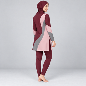 Conjunto Burkini Modesto de 3 Piezas, de Alta Demanda, con Cobertura Completa, Top Corto de Cuello Alto y Cintura Alta, con Logotipo Frontal, Efecto Lavado - Product Image 5