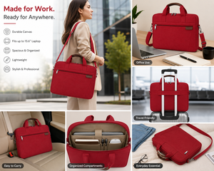 AMANI Red Canvas <b>Laptop</b> Briefcase with Shoulder Strap Eco-Friendly Business Style Handle Closure <b>Laptop</b> Sleeve <b>Case</b> - Product Image 4