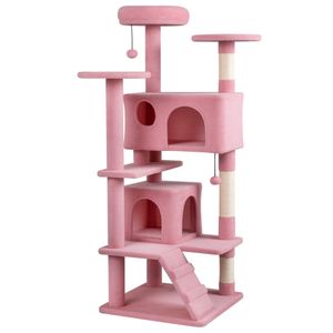 Torre per Gatti di Lusso Alta 52 Pollici con Posti Sdraio, Cucce, Tiragraffi e Area Giochi Multi-Gatto (Rosa) - Product Image 3