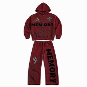 Ensemble de survêtement personnalisé pour homme, effet délavé à l'acide, avec fermeture éclair, style Y2K, streetwear, polaire d'hiver, 2 pièces - Product Image 4