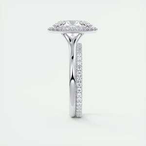 Anillo de compromiso con halo de diamantes cultivados en laboratorio de corte ovalado de 2.10 quilates con un halo oculto de estilo francés en oro blanco de 14k. - Product Image 6