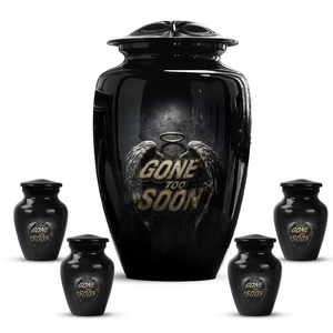 Black Aluminum Cremation Urn Glossy Memorial Keepsake <b>Casket</b> Customizable Design <b>for</b> Adult <b>Ashes</b> - Product Image 2