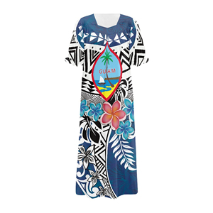 Nuevo Vestido Muumuu Casual Transpirable con Estampado Floral Azul, Diseño de Guam, Sin Tirantes, Maxi, con Volantes en las Mangas - Product Image 6
