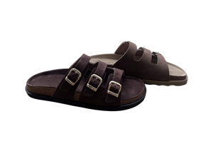 Brown Suede Slip on Platform Sandals with Buckle Open Toe Soft EVA Outsole Summer Wear - Product Image 4