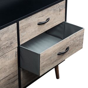 Commode contemporaine à 6 tiroirs en chêne avec tiroirs pliables en tissu gris et noir pour le rangement en appartement - Product Image 4