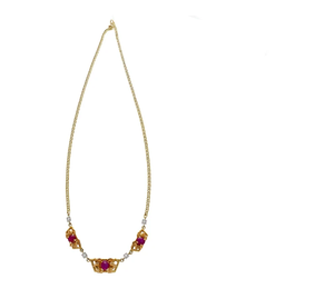 Gold Plated Zinc Alloy Statement <b>Necklace</b> With Lab Created <b>Ruby</b> Bezel Set Geometric Design Snake Chain Women's Fashion - Product Image 1