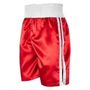 Shorts de boxe professionnels rouges avec bandes blanches, respirants, en satin, pour l'entraînement - Product Image 4
