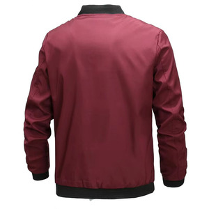 Men Burgundy Bomber <b>Jacket</b> Zip Up Stand Collar Sleeve <b>Pocket</b> Wine Red Casual Coat Maroon Slim Fit Custom Embroidered <b>Jacket</b> - Product Image 6