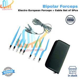 Ensemble professionnel de 9 pinces à baïonnette bipolaires européennes électriques |   Qualité supérieure, revêtement bleu |   Câble en silicone |   Réutilisable - Product Image 2