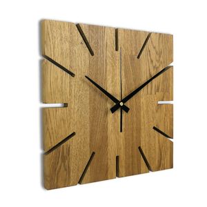 Horloge murale géométrique carrée en bois, silencieuse, à quartz, analogique, alimentée par piles, design moderne, simple face, décoration d'intérieur pour salon - Product Image 5