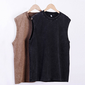 Wholesale Vintage T Shirt Tank <b>Top</b> Heavyweight 100% Cotton Oversized Casual Acid Wash Custom Unisex Sleeveless T Shirt - Product Image 5