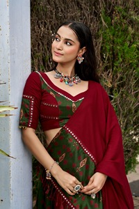 Indian Traditional Ethnic Designer Navaratri Collection <b>Lehenga</b> Choli Ajrakh Print Rayon <b>Women</b> Floor Length Wedding Fancy Wear - Product Image 6