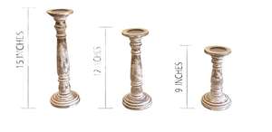 Ensemble de 3 supports à bougies en bois, finition verte rustique vieillie, centre de table décoratif pour salon, table à manger, maison - Product Image 6
