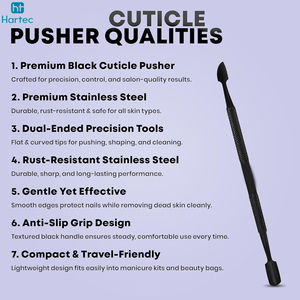 Raspador de Cutículas de Doble Cara de Acero Inoxidable Color Negro, Marca Privada OEM, Herramienta de Precisión para Manicura y Pedicura, Venta al Por Mayor - Product Image 6