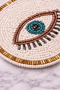 Round Embroidered Eye <b>Coaster</b> Set Textile Drink Mat Mediterranean Style Durable Home Decor - Product Image 6