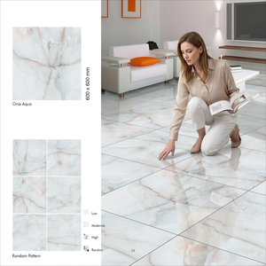 Azulejos de Porcelana Onix Aqua con Efecto Mármol, 600x600mm, Acabado Digital, Resistentes al Ácido, Antideslizantes, Nano Pulidos, para Pisos de Lujo - Product Image 1