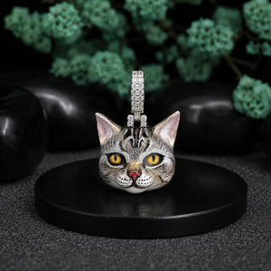 Colgante de Cabeza de Gato de Plata 925 de Lujo con Diamantes, Collar con Forma de Animal, Joyería Unisex para Uso Diario - Product Image 1