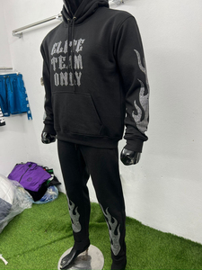 Sweat à capuche noir pour homme orné de strass et pantalon assorti, ensemble de survêtement, vêtements en gros OEM ODM - Product Image 5