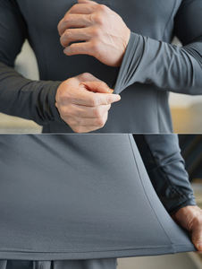 T-shirt de sport pour homme personnalisé à manches longues, col zippé, compression, écologique, 100% polyester, pour la gym, la course à pied et l'entraînement - Product Image 5