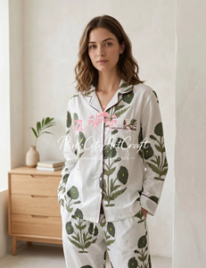 Pijama de Algodón Puro de Primera Calidad, Transpirable, de Secado Rápido, Estampado Floral a Mano, para Mujer, Manga Larga, con Botones, para Verano, Primavera y Otoño - Product Image 2