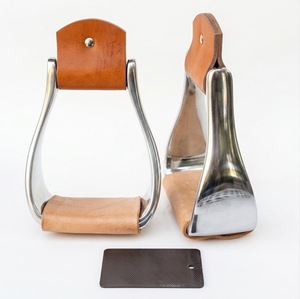Équipement équestre en aluminium pour l'équitation vétérinaire : Paire d'étriers western en cuir antidérapants avec protection de la cheville - Product Image 3