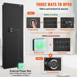 42.91\" Tall Q235 Cold-Rolled Steel Wall Gun <b>Safe</b> Keypad Fingerprint Access 4-Tier <b>Hidden</b> 3 Removable Shelves 6 Key Holders LED - Product Image 3